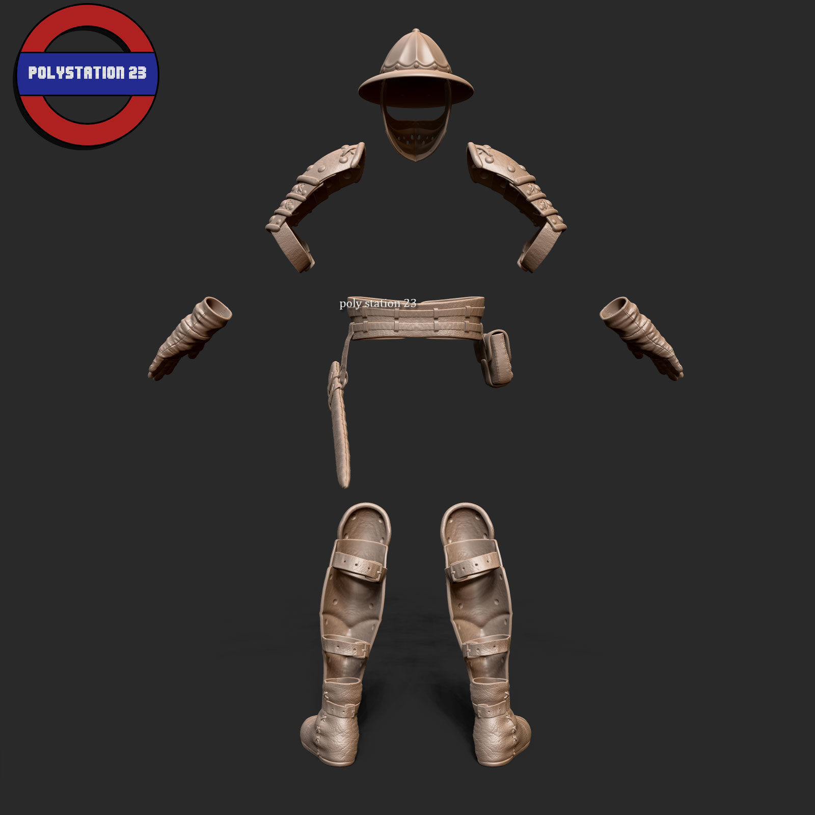 Fantasy armour ancient medieval v1 highpoly zbrush 3D model_6