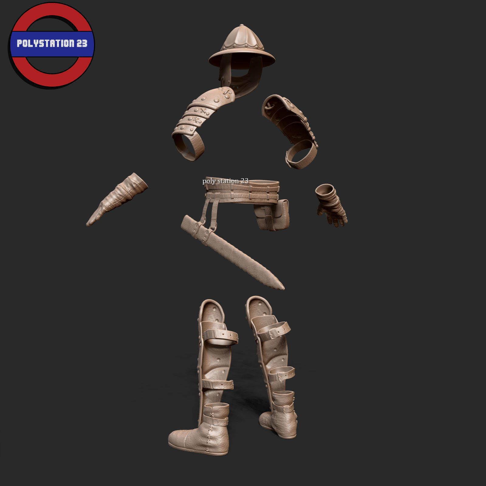 Fantasy armour ancient medieval v1 highpoly zbrush 3D model_5