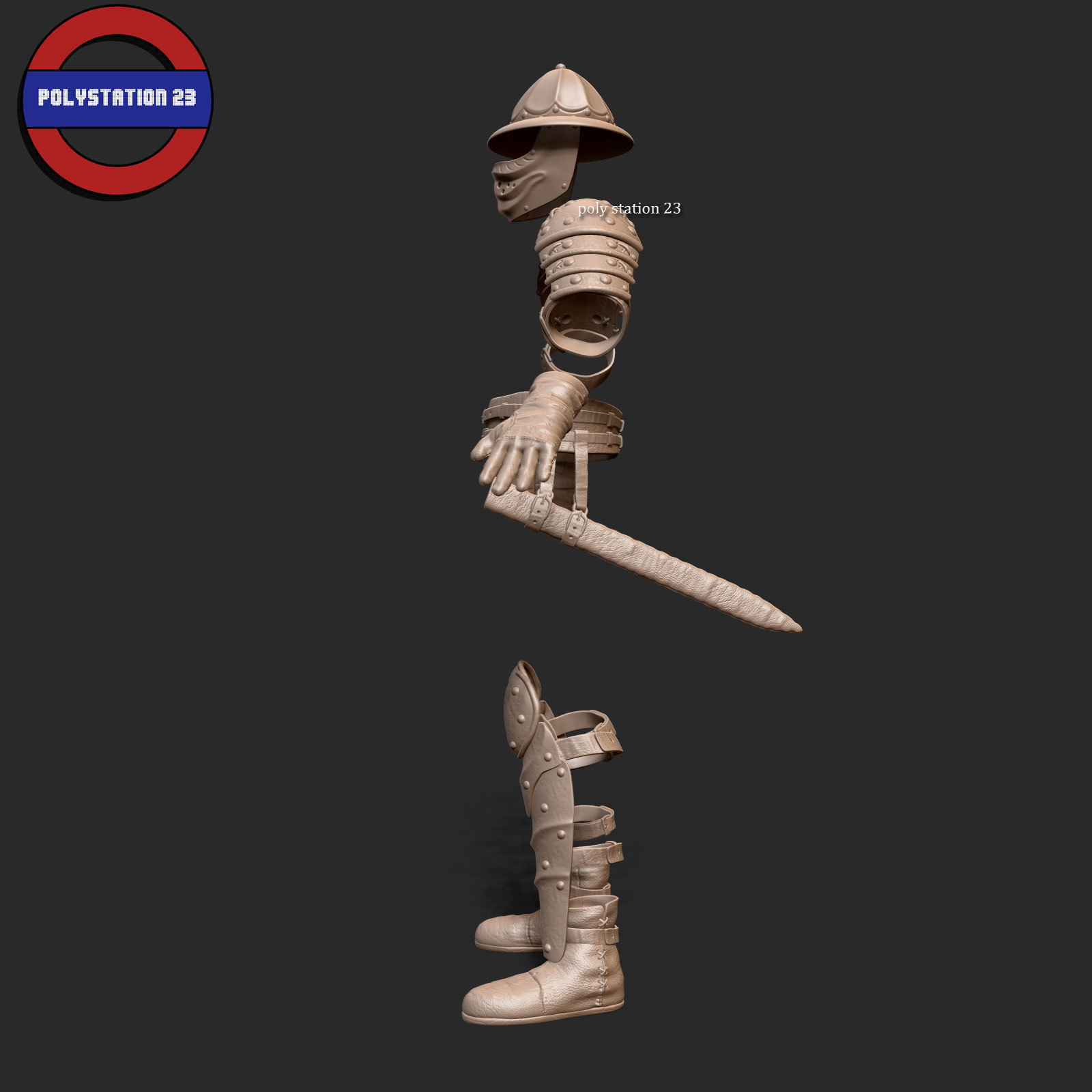 Fantasy armour ancient medieval v1 highpoly zbrush 3D model_4