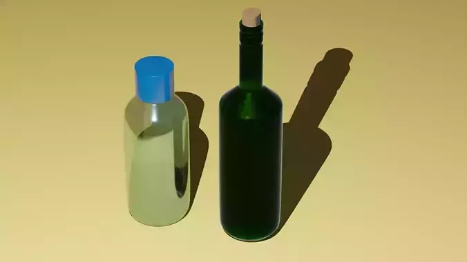 Plastic Bottle and Glass Wine Bottle - 3D Models with Materials