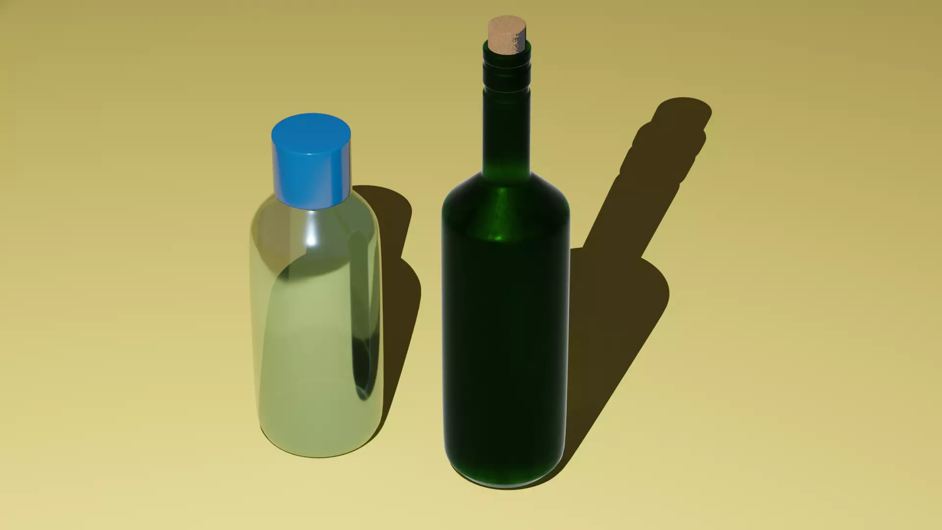 Plastic Bottle and Glass Wine Bottle - 3D Models with Materials Low-poly 3D model_0