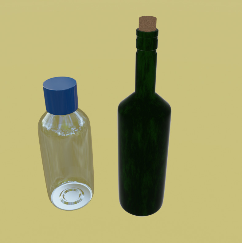 Plastic Bottle and Glass Wine Bottle - 3D Models with Materials Low-poly 3D model_1