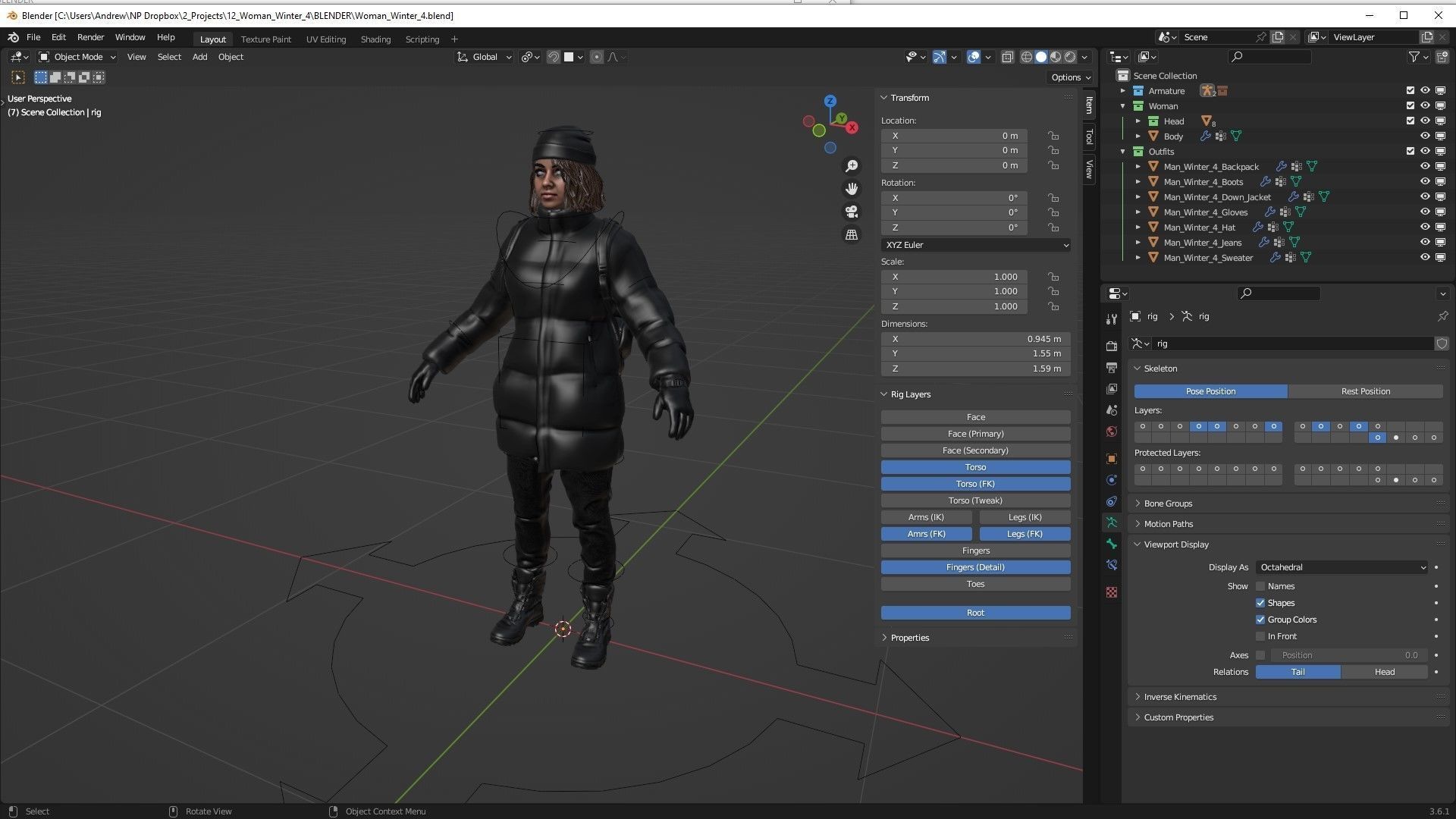 Mens and Womens Winter Outfits - Modular - Rigged 3D Model Collection_10