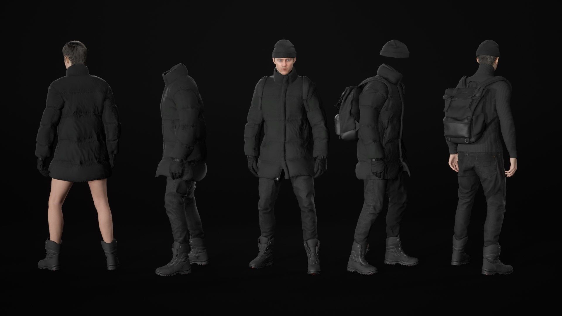 Mens and Womens Winter Outfits - Modular - Rigged 3D Model Collection_37
