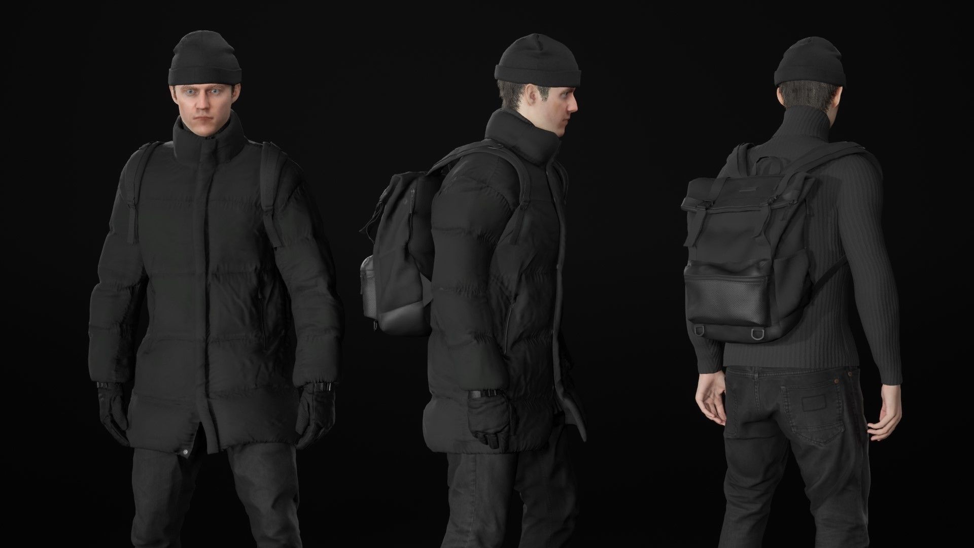 Mens and Womens Winter Outfits - Modular - Rigged 3D Model Collection_46
