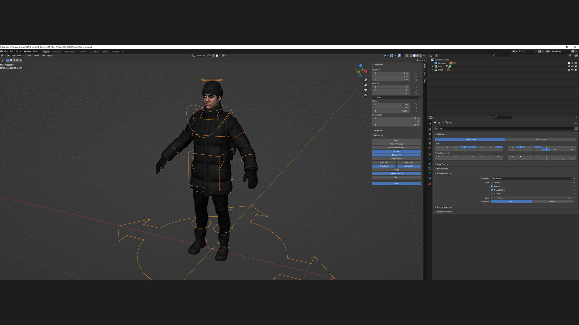 Mens and Womens Winter Outfits - Modular - Rigged 3D Model Collection_9