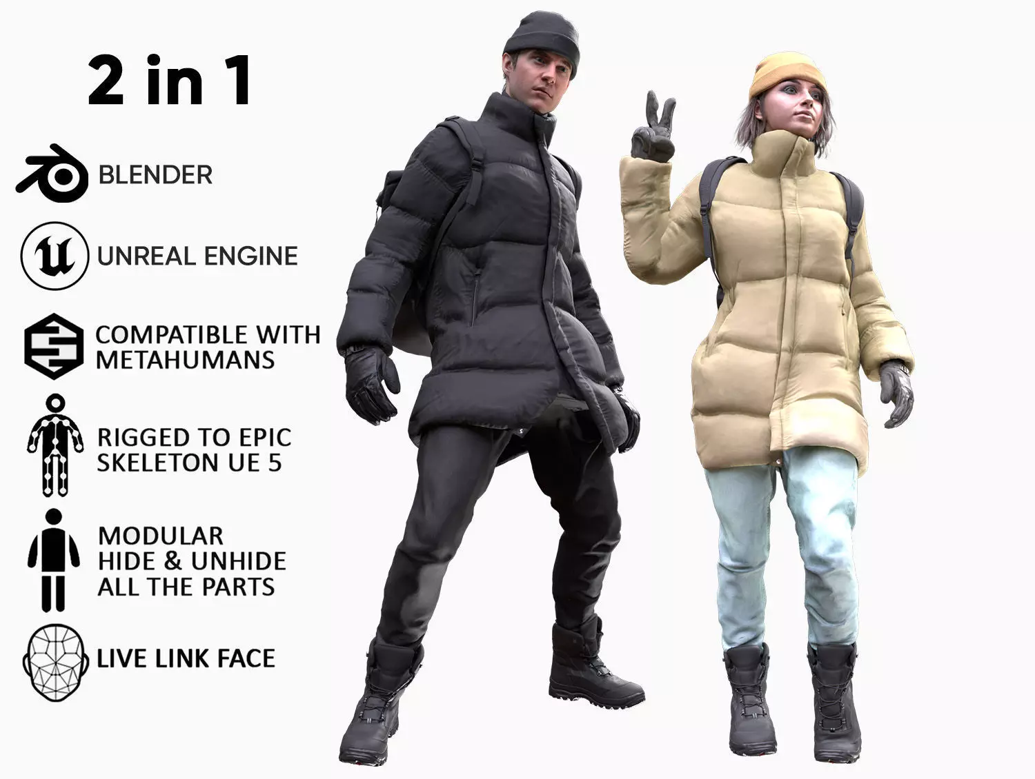 Mens and Womens Winter Outfits - Modular - Rigged 3D Model Collection_0