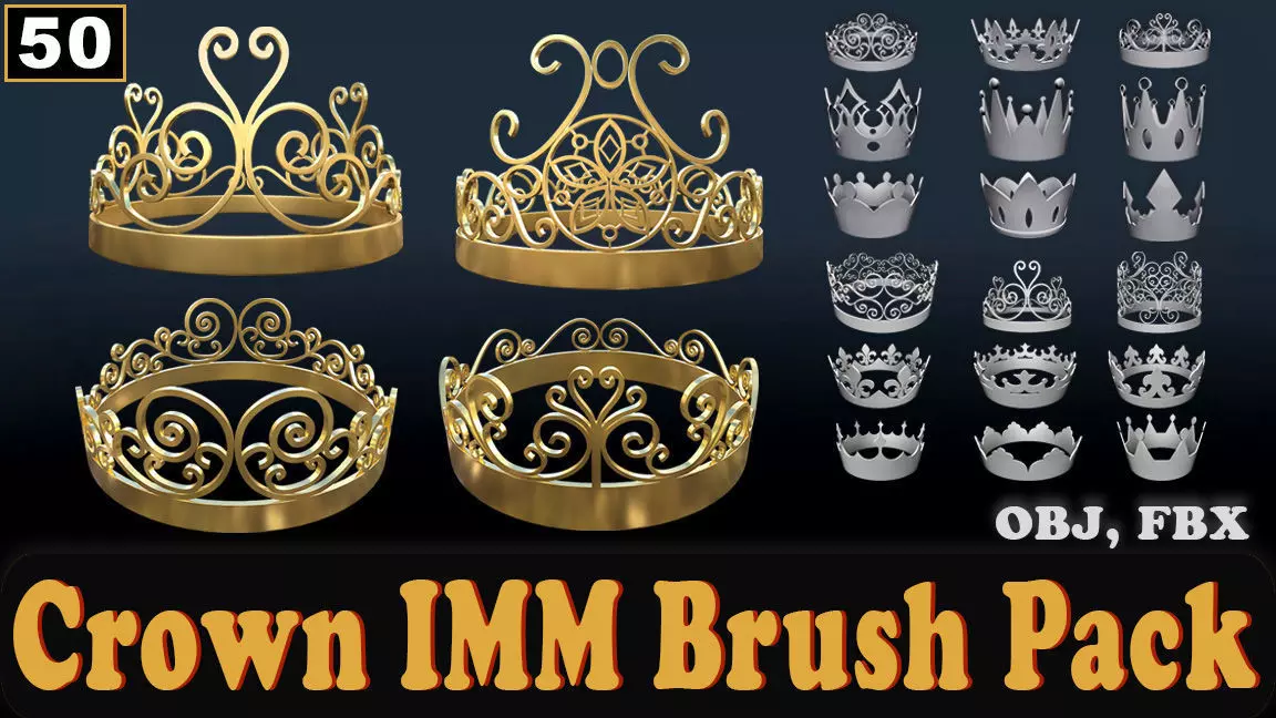 50 Crown IMM Brush Pack Low-poly 3D model_0