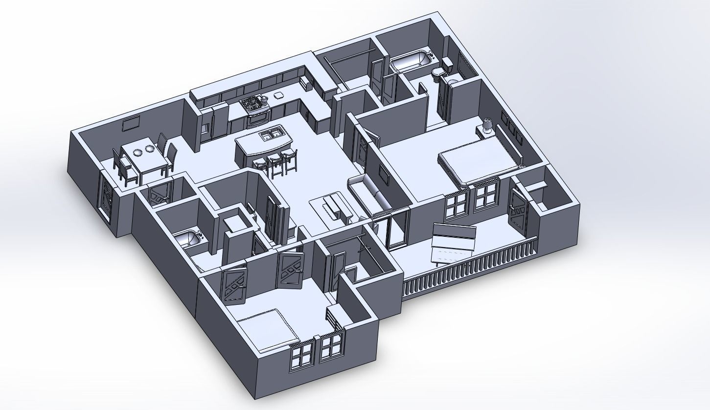 House Two Bedrooms 3D Print 3D print model_9