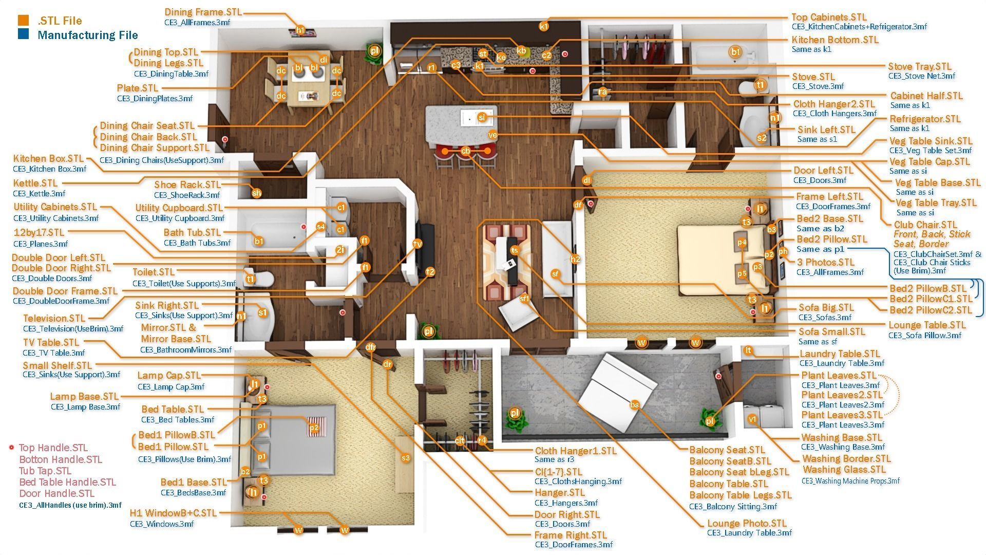 House Two Bedrooms 3D Print 3D print model_24