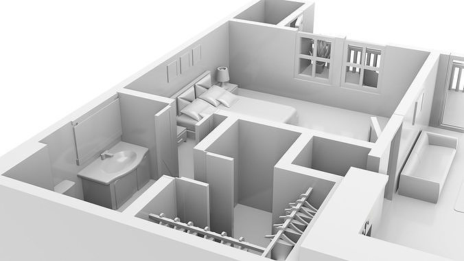 House Two Bedrooms 3D Print 3D print model 6