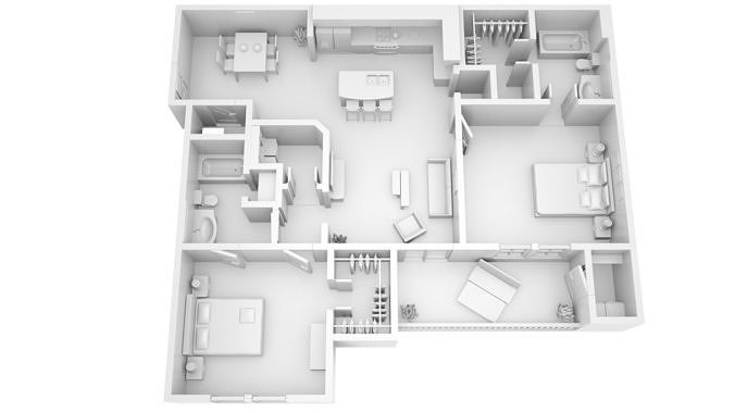 House Two Bedrooms 3D Print 3D print model 7