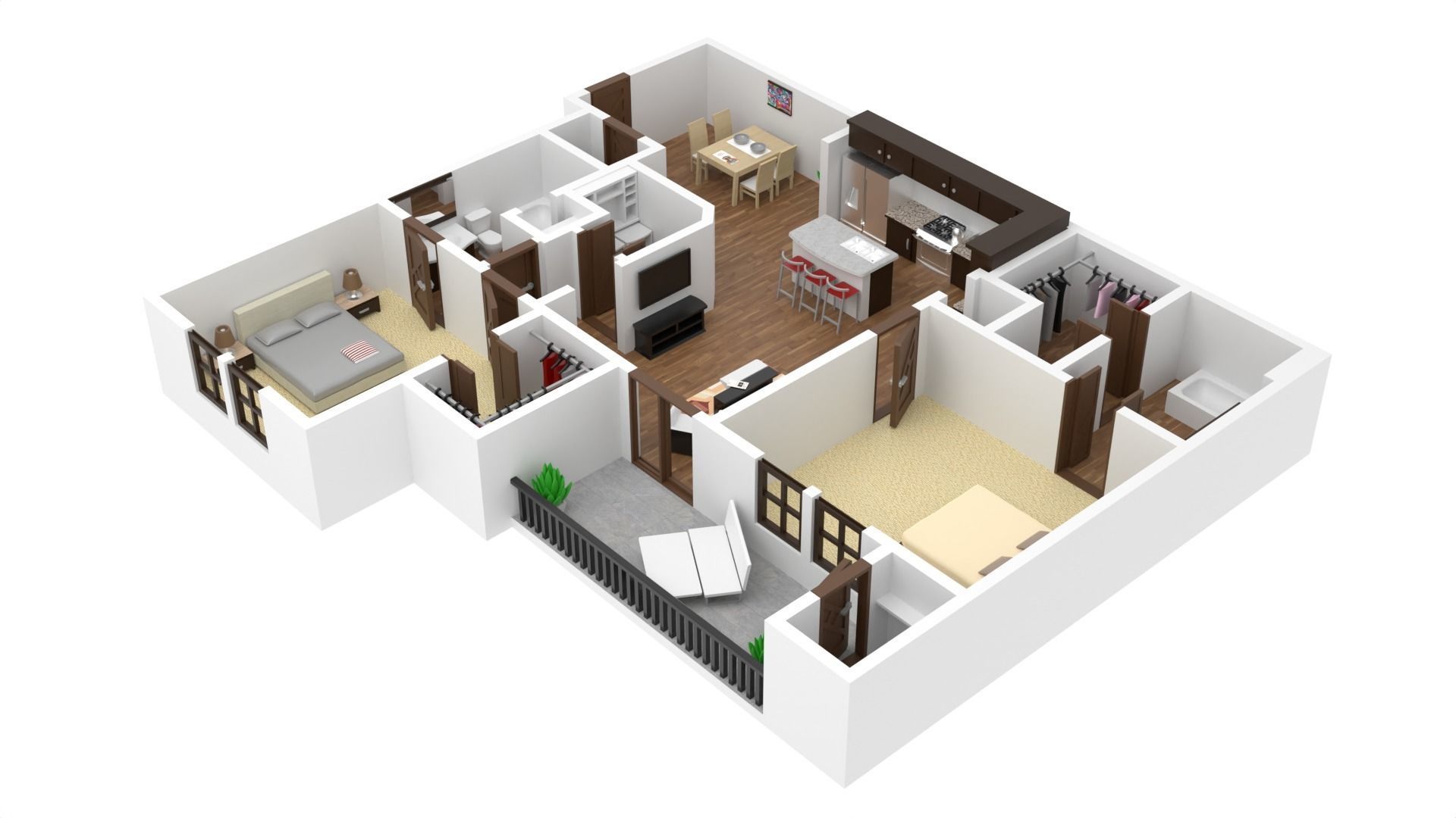House Two Bedrooms 3D Print 3D print model_11
