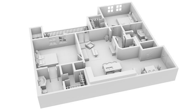 House Two Bedrooms 3D Print 3D print model 4