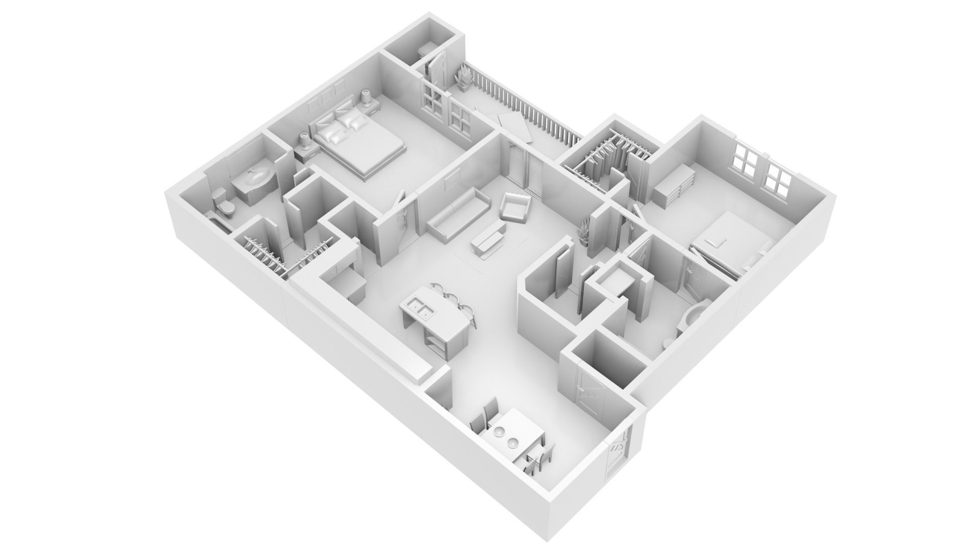 House Two Bedrooms 3D Print 3D print model_2