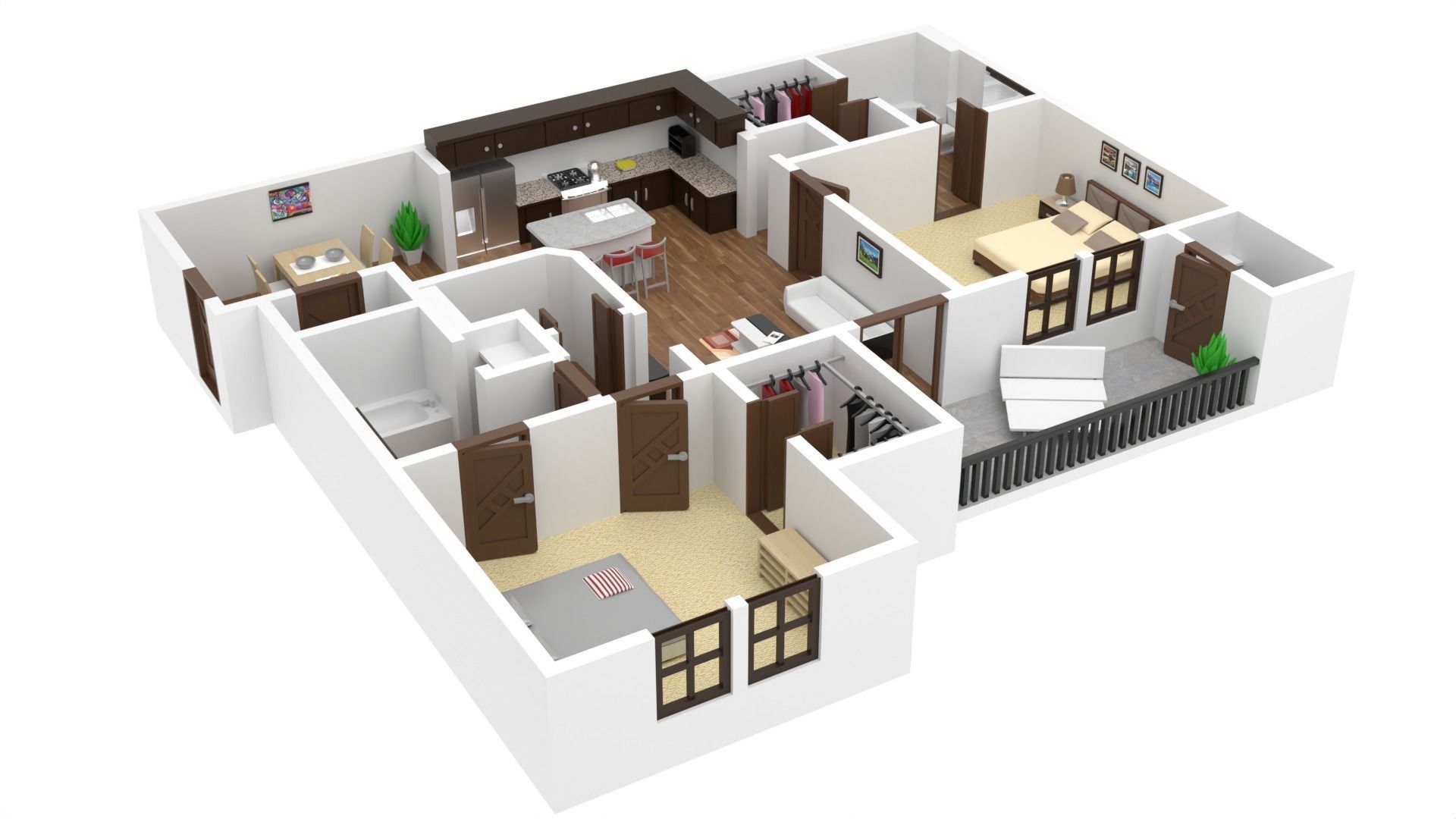 House Two Bedrooms 3D Print 3D print model_10