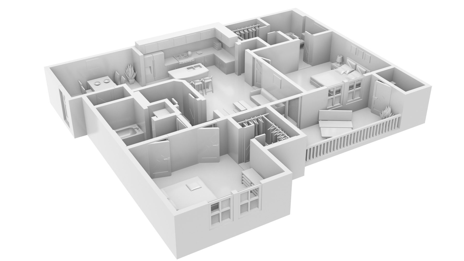 House Two Bedrooms 3D Print 3D print model_7