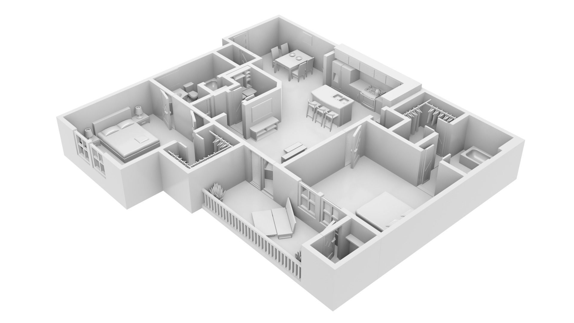 House Two Bedrooms 3D Print 3D print model_1
