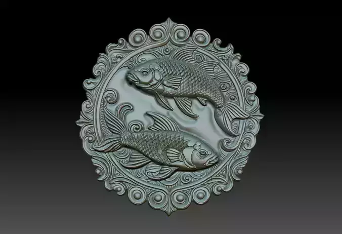 Pices Zodiacl Bas Relief Pendant 230823 3D print model