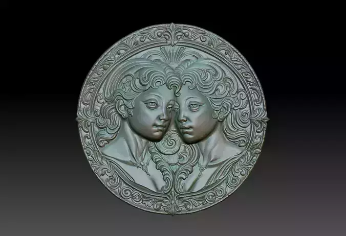 Gemini Zodiacl Bas Relief Pendant 230823 3D print model