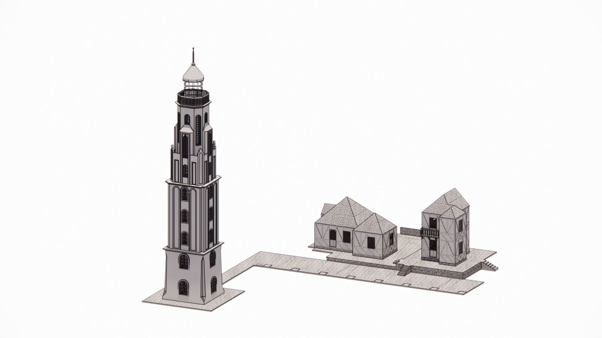 3d  module for medieval houses design  lighthouse as a gift Low-poly 3D model_1