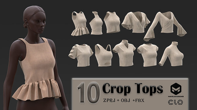 10 Female Crop Tops 3D model