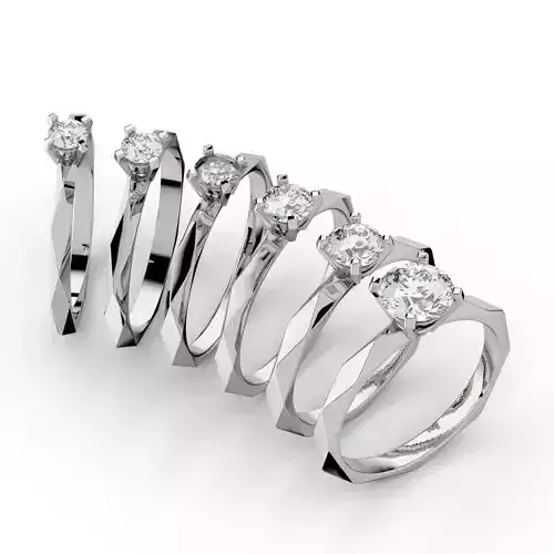 Set of 6 facette engagement rings Bucheron Style