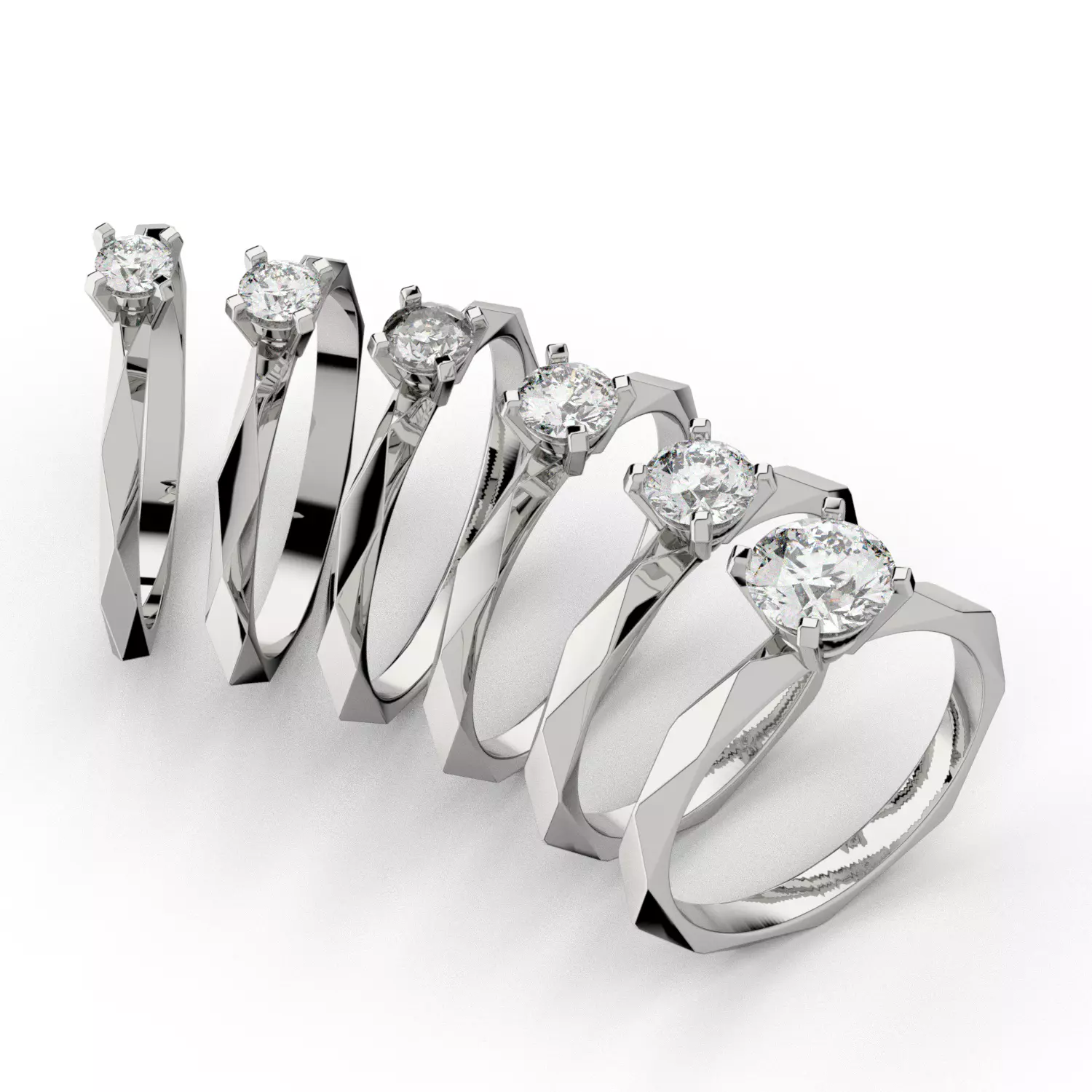 Set of 6 facette engagement rings Bucheron Style 3D print model