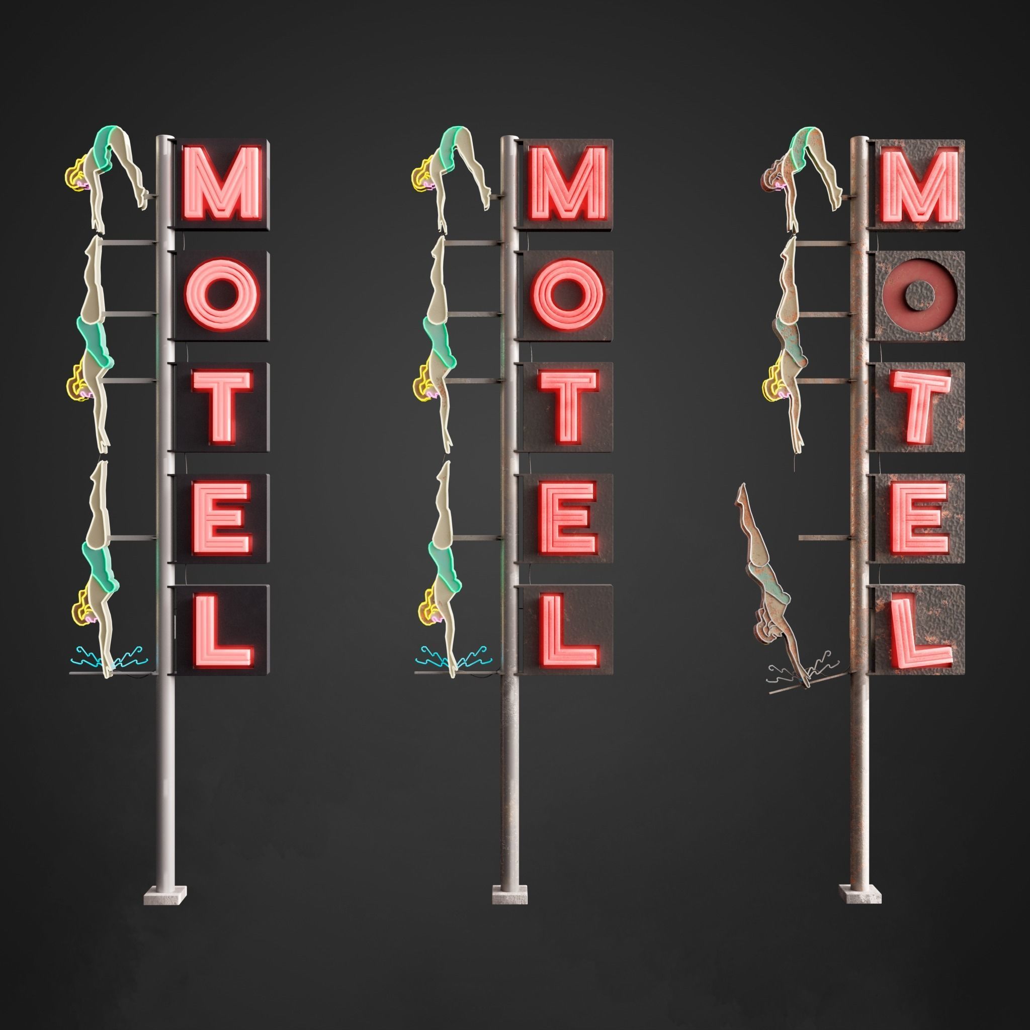 5 Neon signs in 3 types Low-poly 3D model_11
