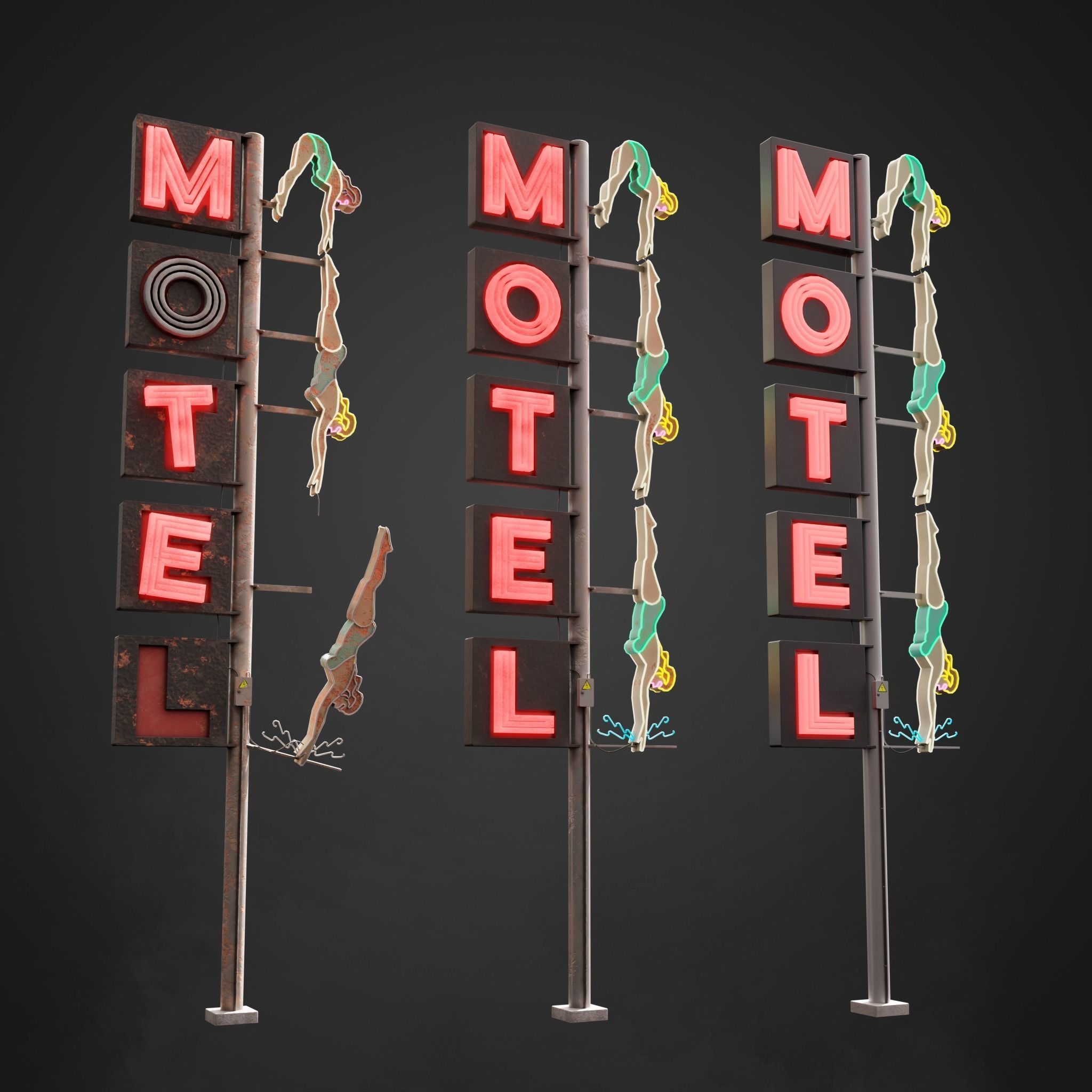 5 Neon signs in 3 types Low-poly 3D model_12
