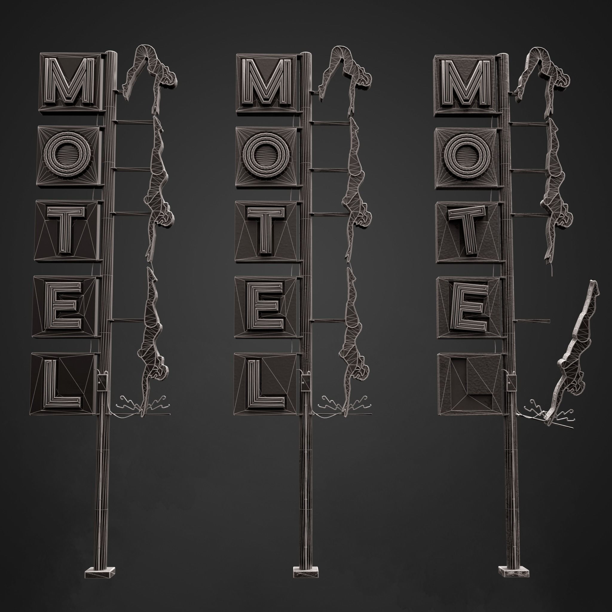 5 Neon signs in 3 types Low-poly 3D model_13