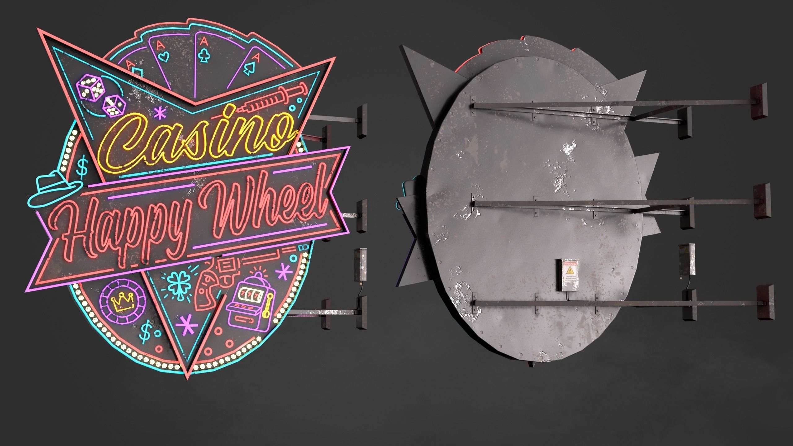 5 Neon signs in 3 types Low-poly 3D model_4