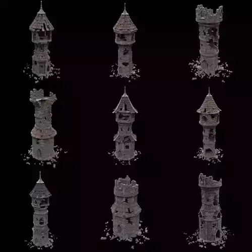 RUINED MAGE WIZARD TOWER ANCIENT MAGIC TURRET CASTLE RUINS AAA Low-poly 3D model