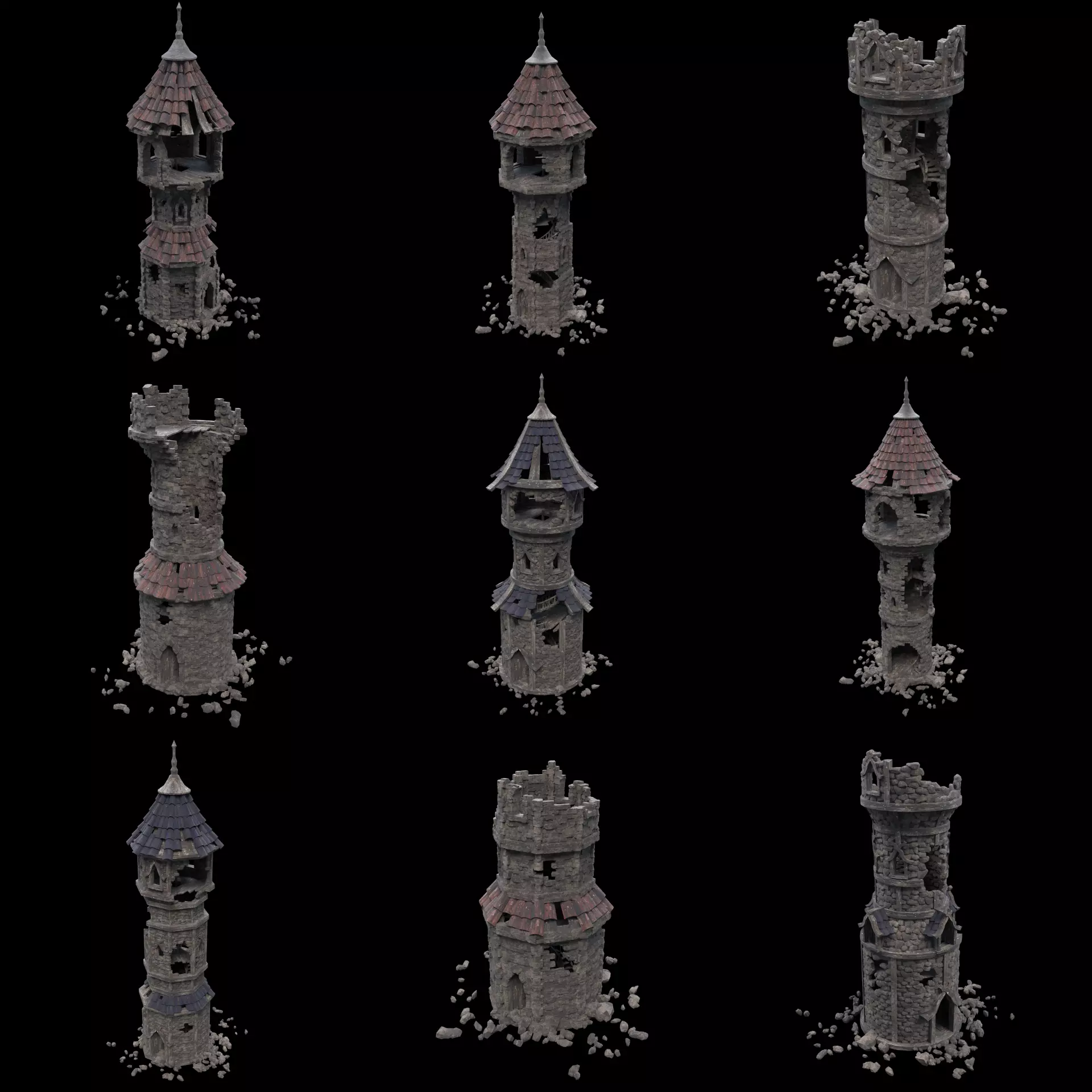 RUINED MAGE WIZARD TOWER ANCIENT MAGIC TURRET CASTLE RUINS AAA Low-poly 3D model