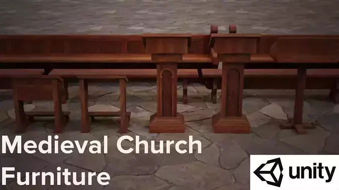 Medieval Church furniture Low-poly 3D model