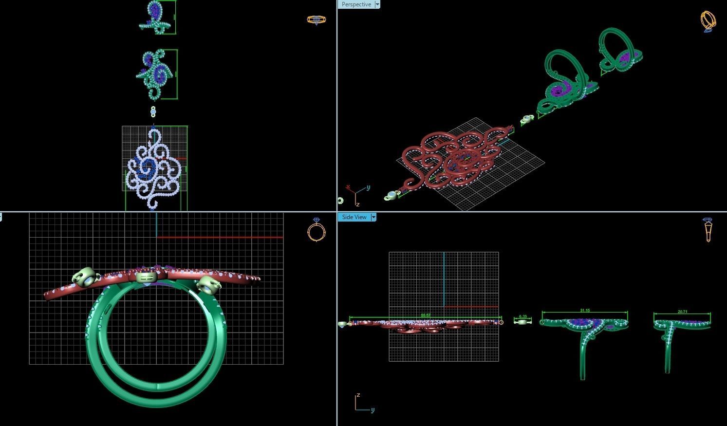 trendy chain link bracelet ring 898 3D print model_5