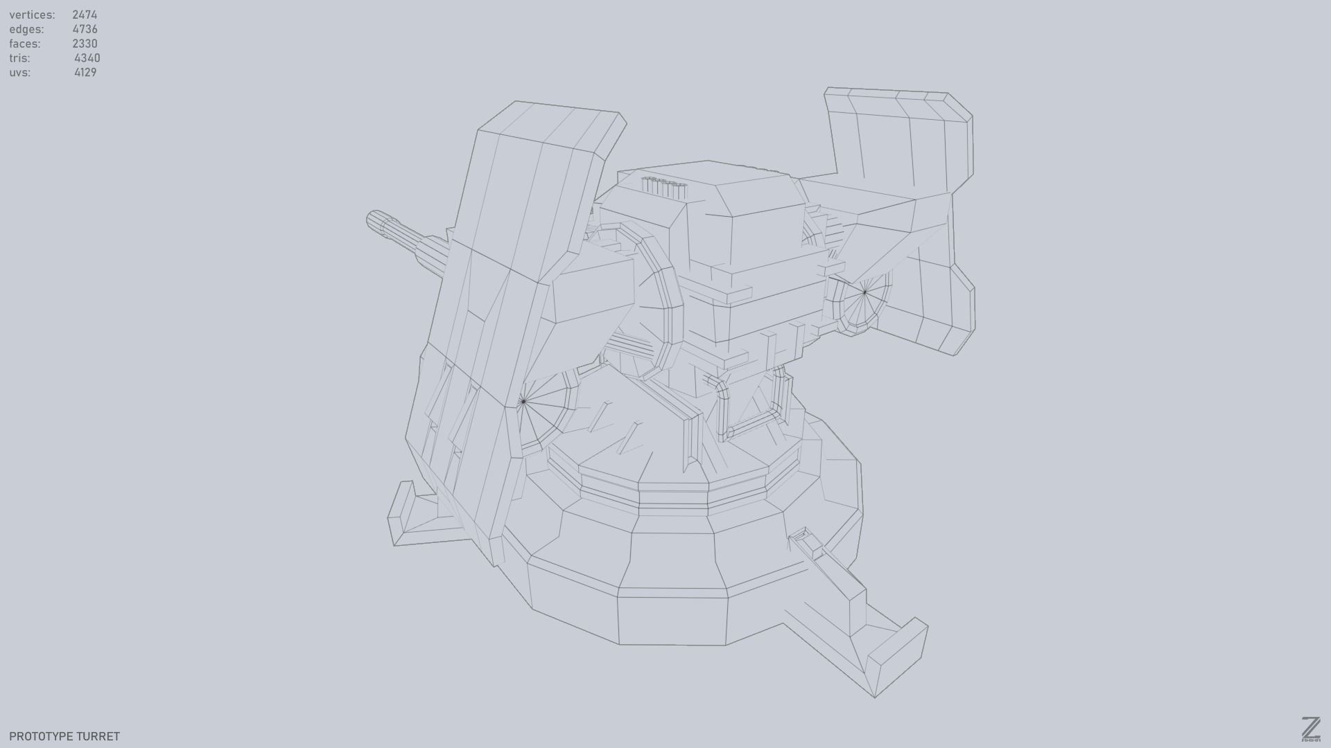Prototype turret Low-poly 3D model_10
