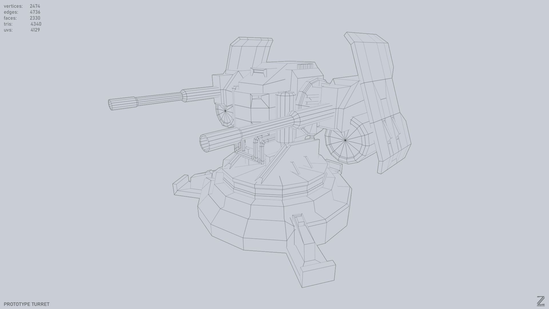 Prototype turret Low-poly 3D model_8