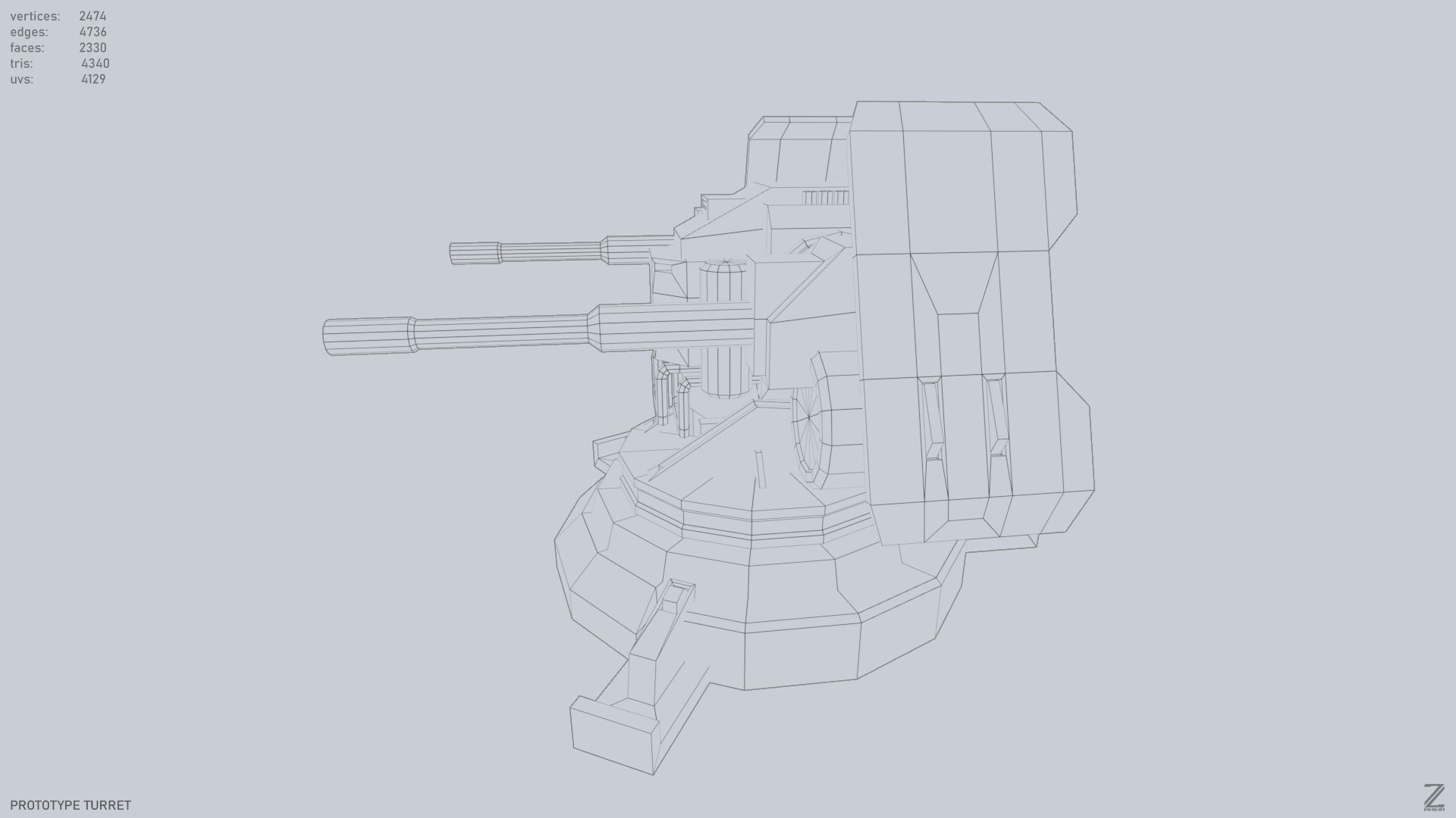 Prototype turret Low-poly 3D model_9