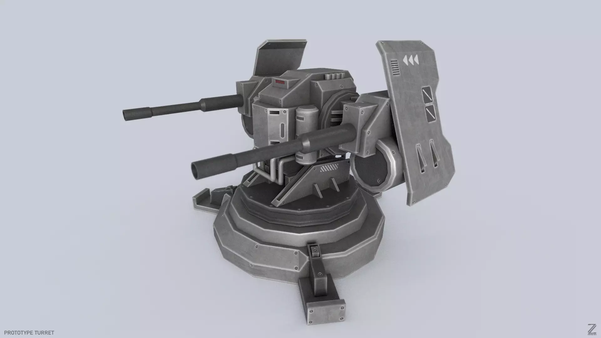Prototype turret Low-poly 3D model_0