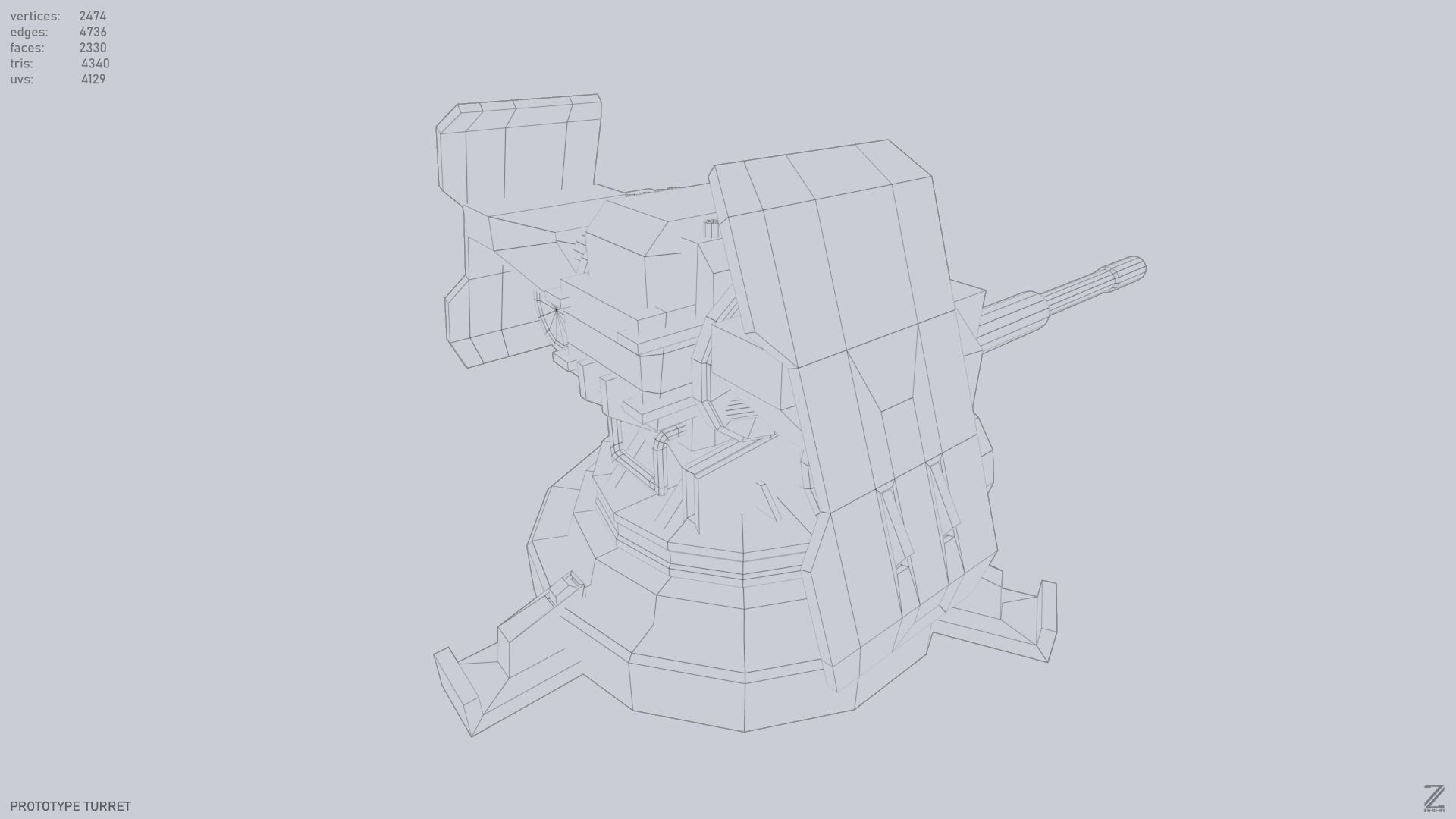Prototype turret Low-poly 3D model_12