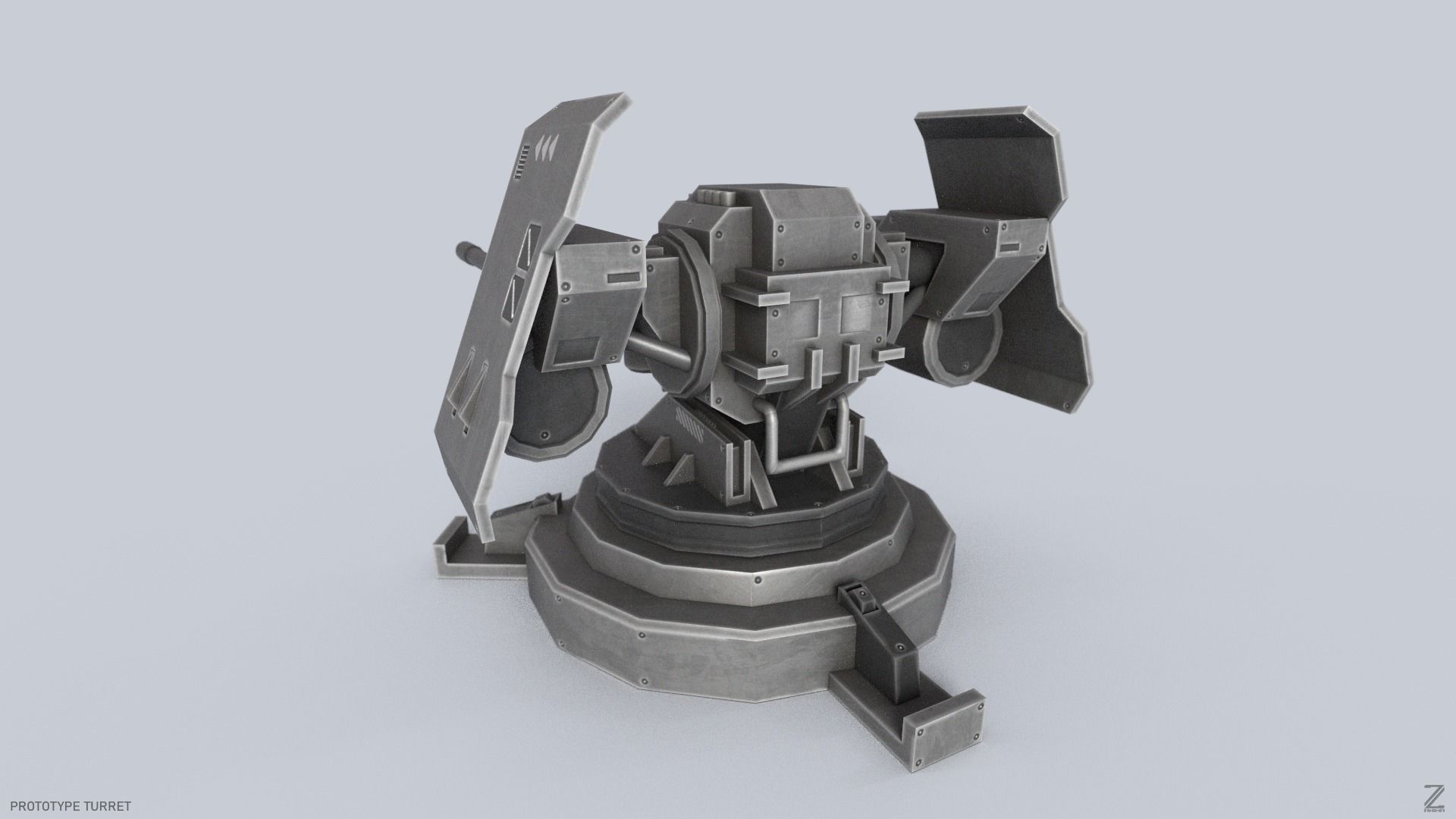 Prototype turret Low-poly 3D model_3