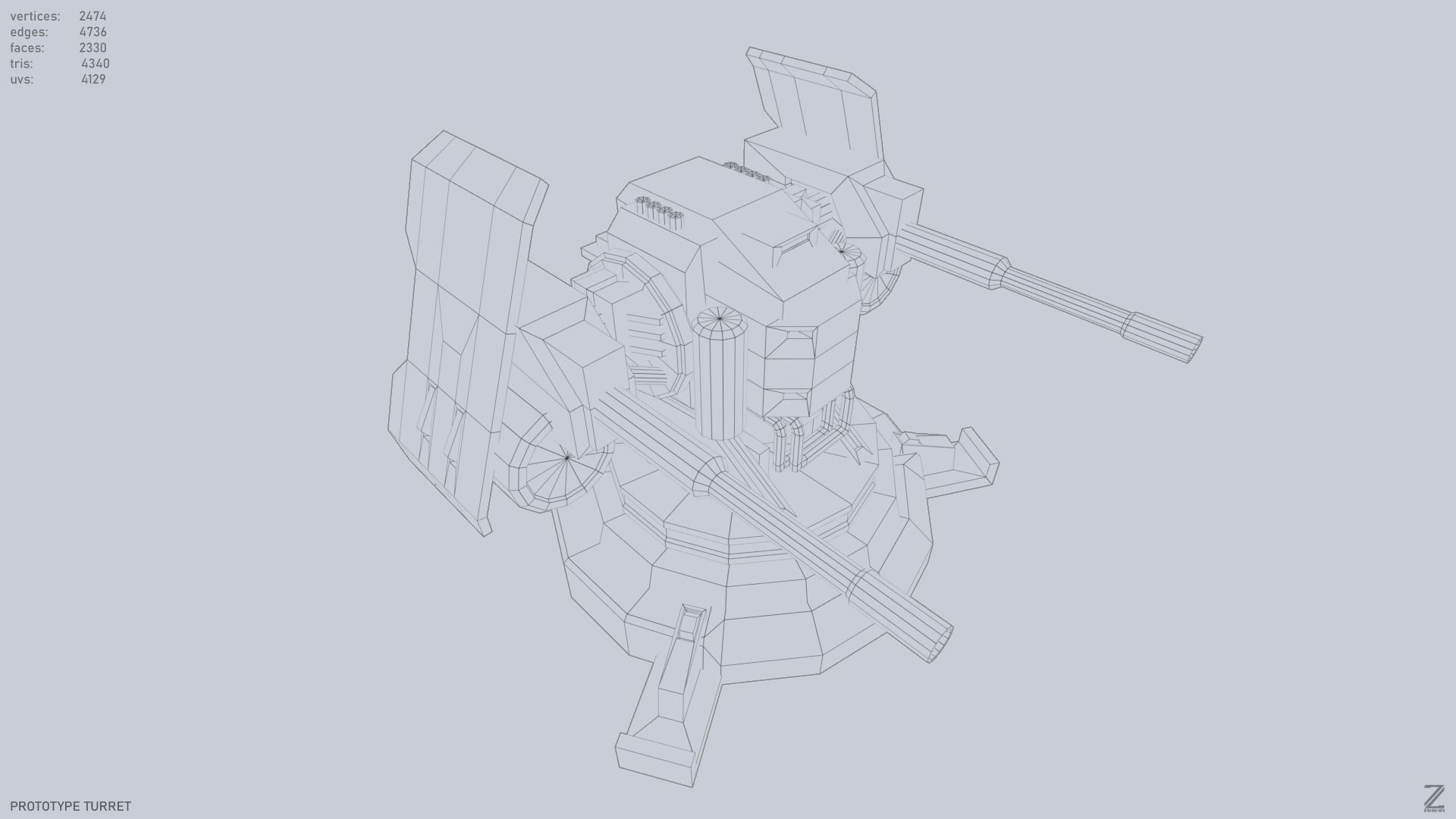 Prototype turret Low-poly 3D model_14