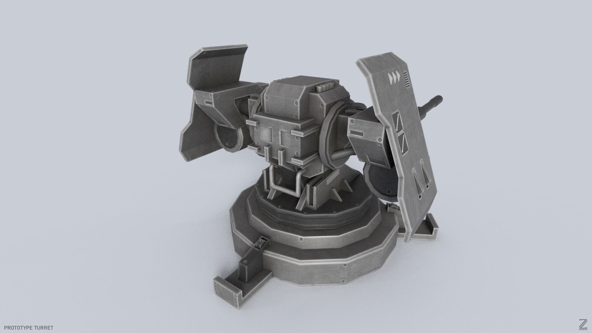 Prototype turret Low-poly 3D model_4