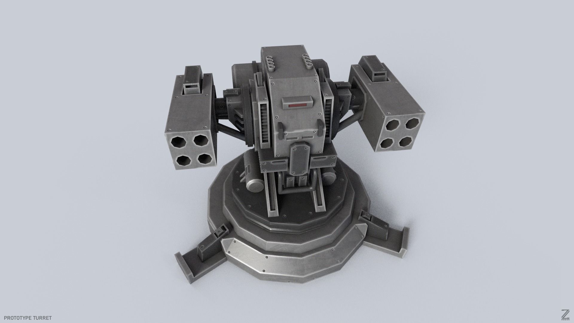 Prototype turret Low-poly 3D model_1