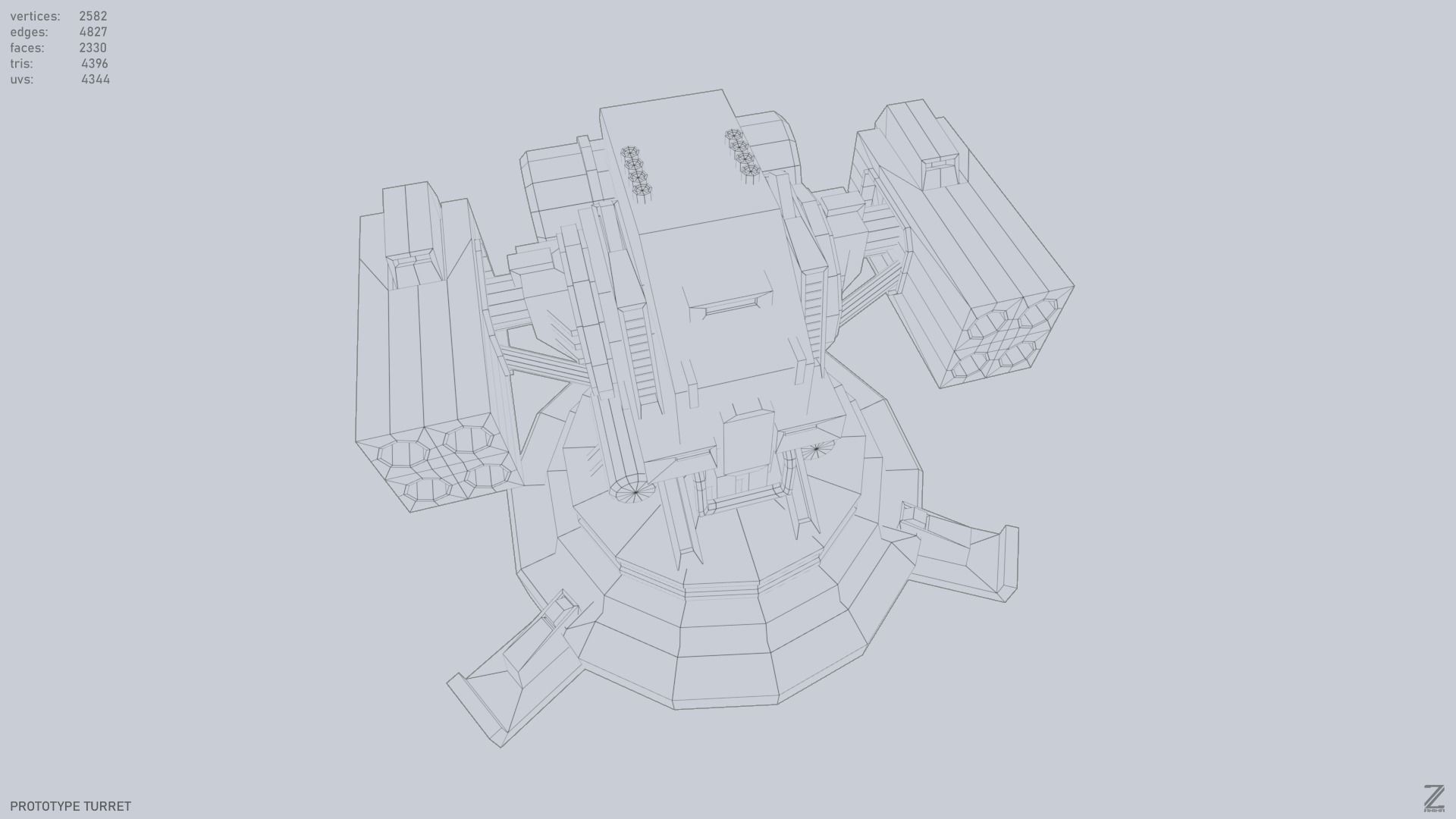 Prototype turret Low-poly 3D model_13
