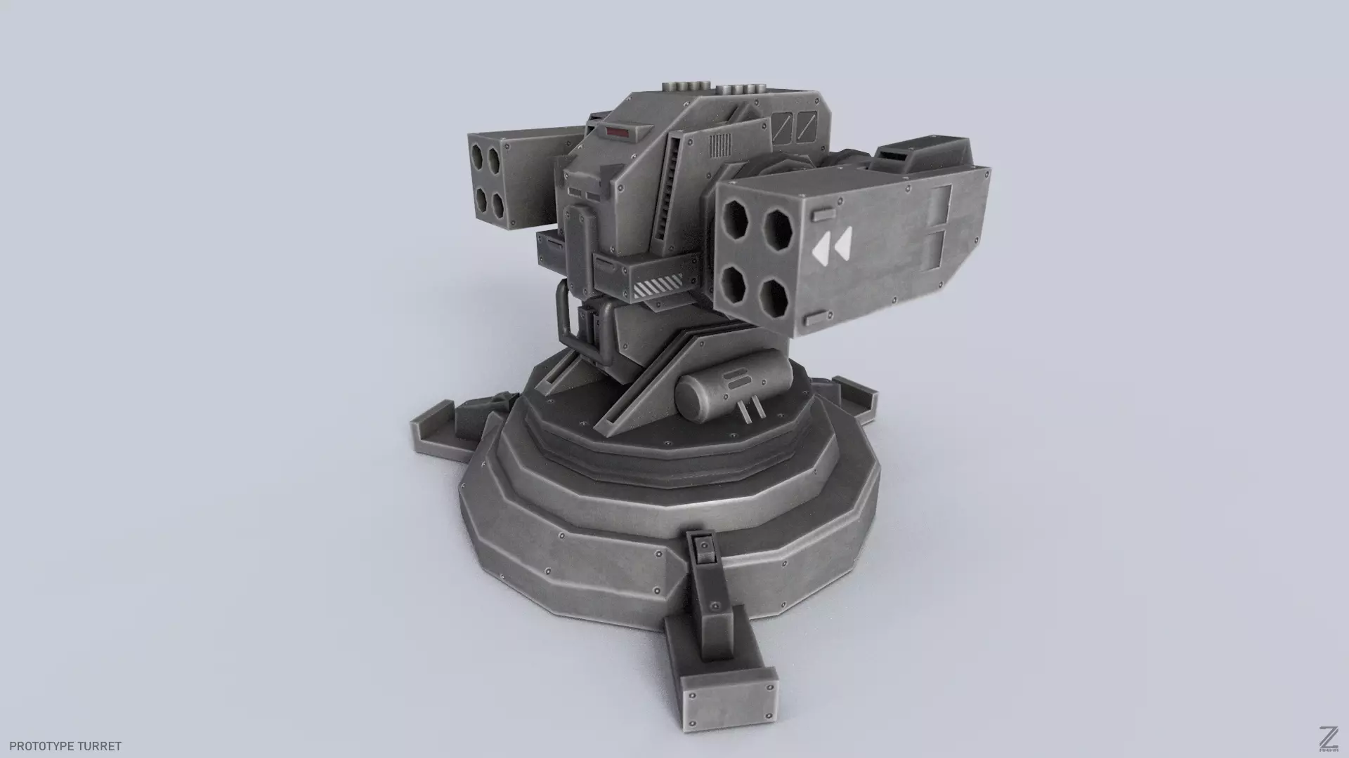 Prototype turret Low-poly 3D model_0
