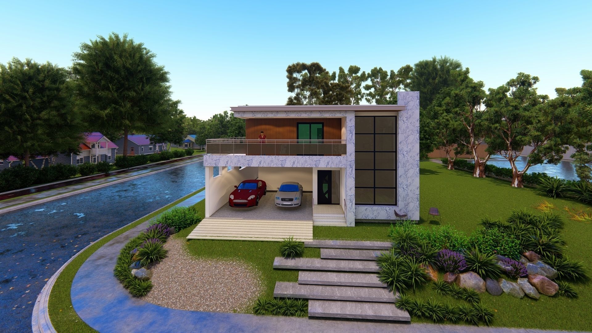 3 Bedrooms Modern villa Low-poly 3D model_3