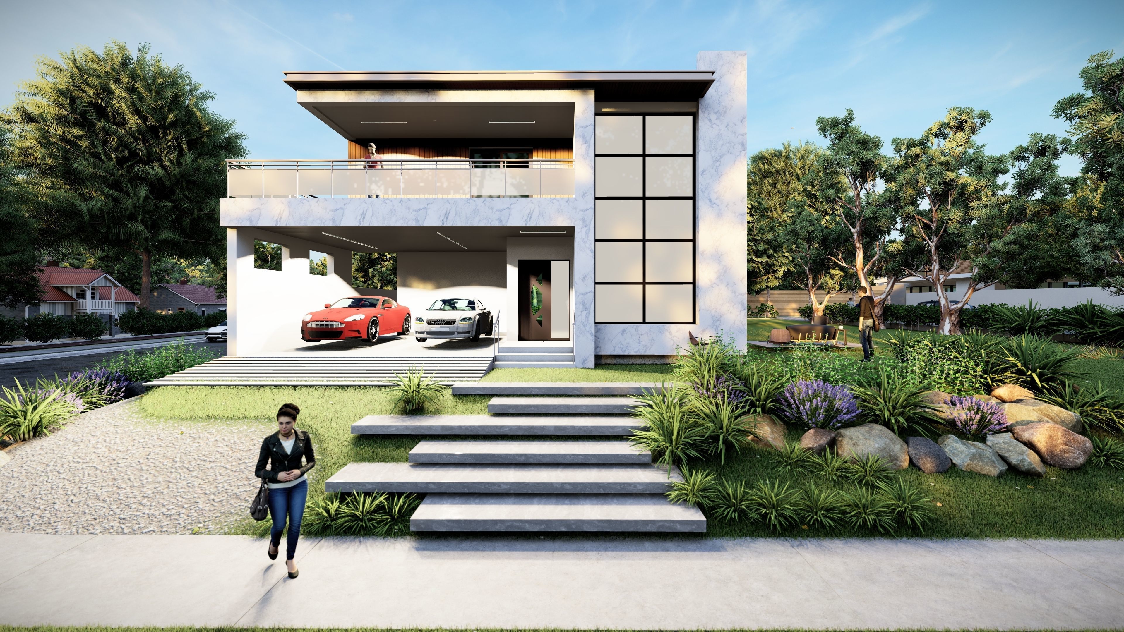 3 Bedrooms Modern villa Low-poly 3D model_2