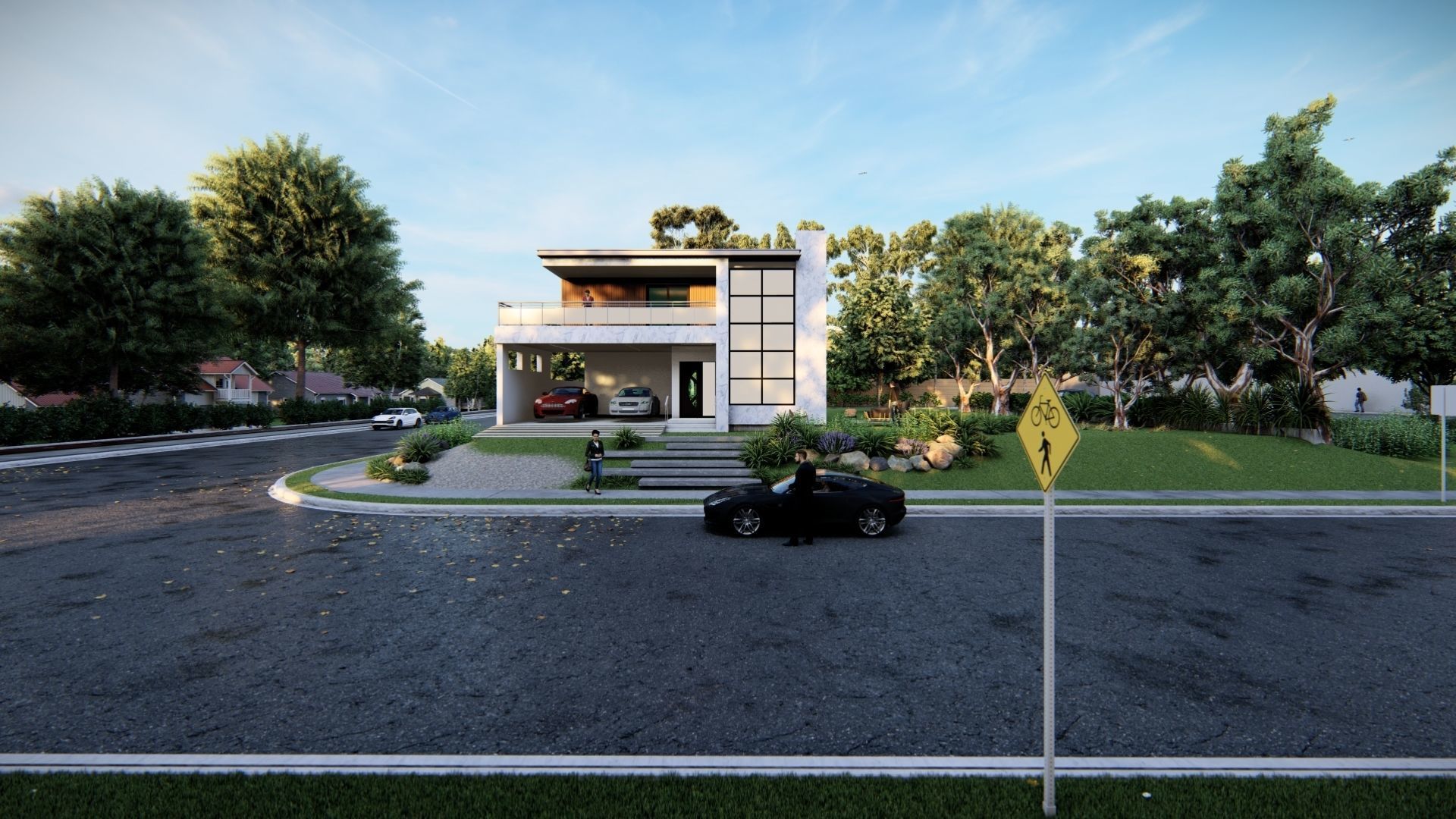 3 Bedrooms Modern villa Low-poly 3D model_1